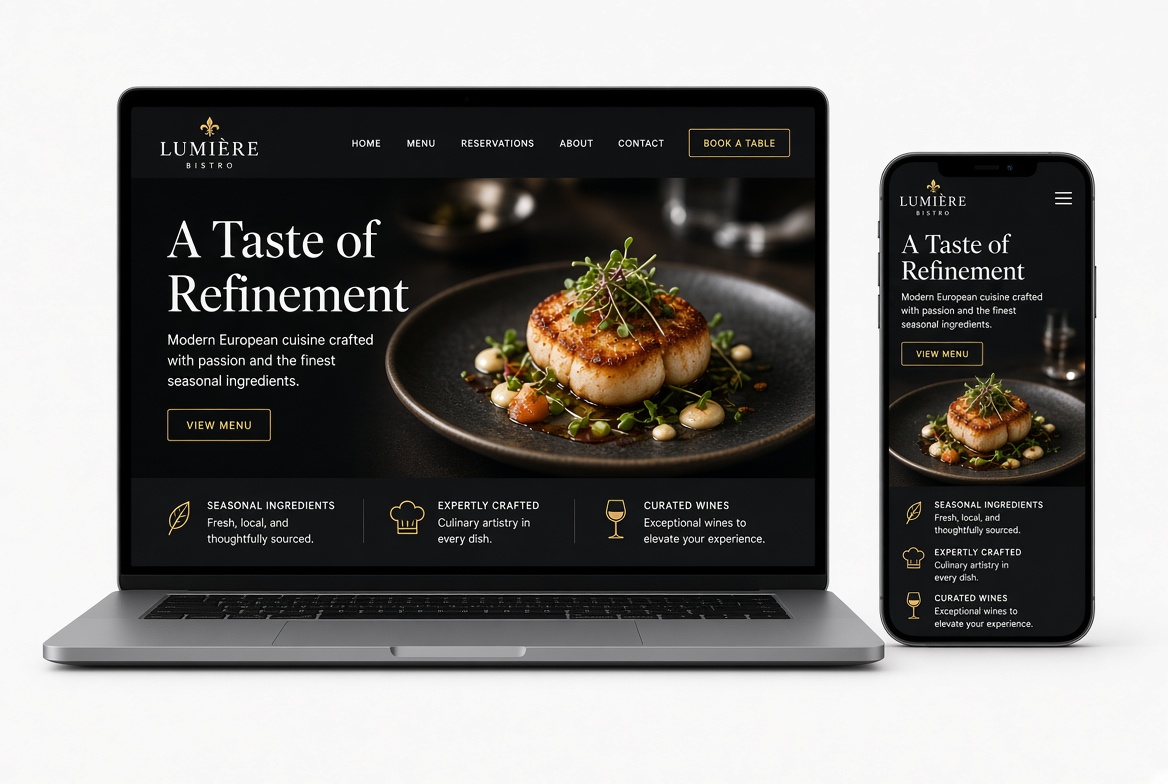 Restaurant website on laptop and phone
